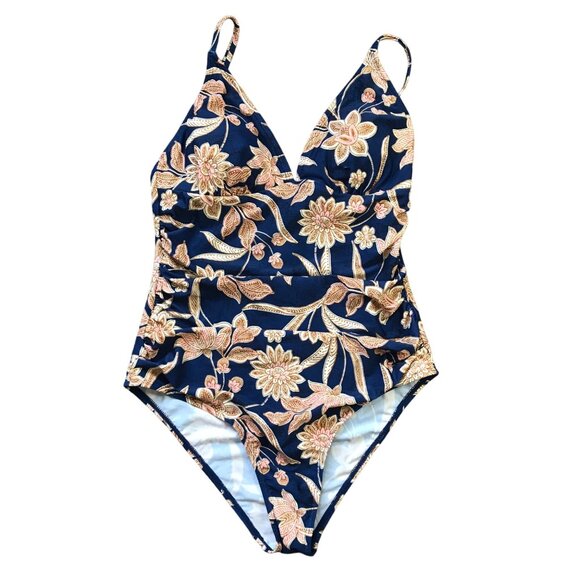Cupshe Paisley V Neck Tummy Control One‎ Piece Swimsuit Women's Medium Blue NEW - Picture 1 of 15
